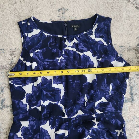 Talbots Womens Size 8 Midi Dress Blue Floral Zip Back Lined Ruffle Hem - Picture 9 of 13